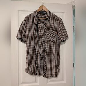 Vintage Y2K Transnine Short Sleeve Brown Plaid Button Up Men's Size Large